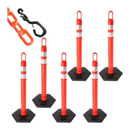 Gec Mr. Chain Delineator & Chain Kit, 42in Delineator & Bases, 6-Pack, 40' of 2in Orange Chains 78113-6